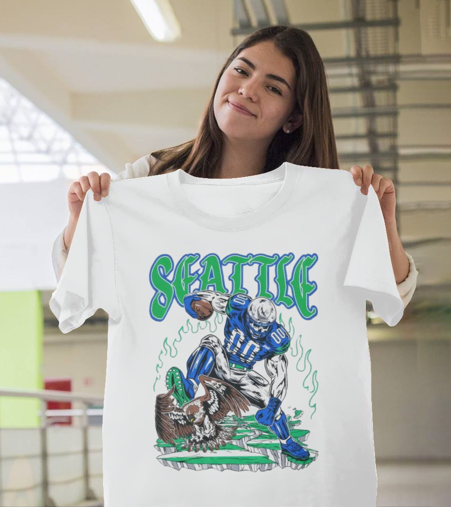 Seattle Seahawks Skeleton Football Player with Eagle T-Shirt