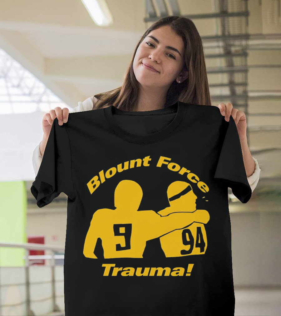 Blount Force Trauma Silhouetted Players 9 And 94 Impact Moment T-Shirt
