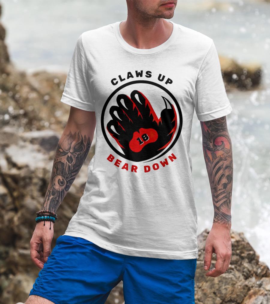 Claws Up Bear Down 18 Caleb Williams Chicago Bears T-Shirt
