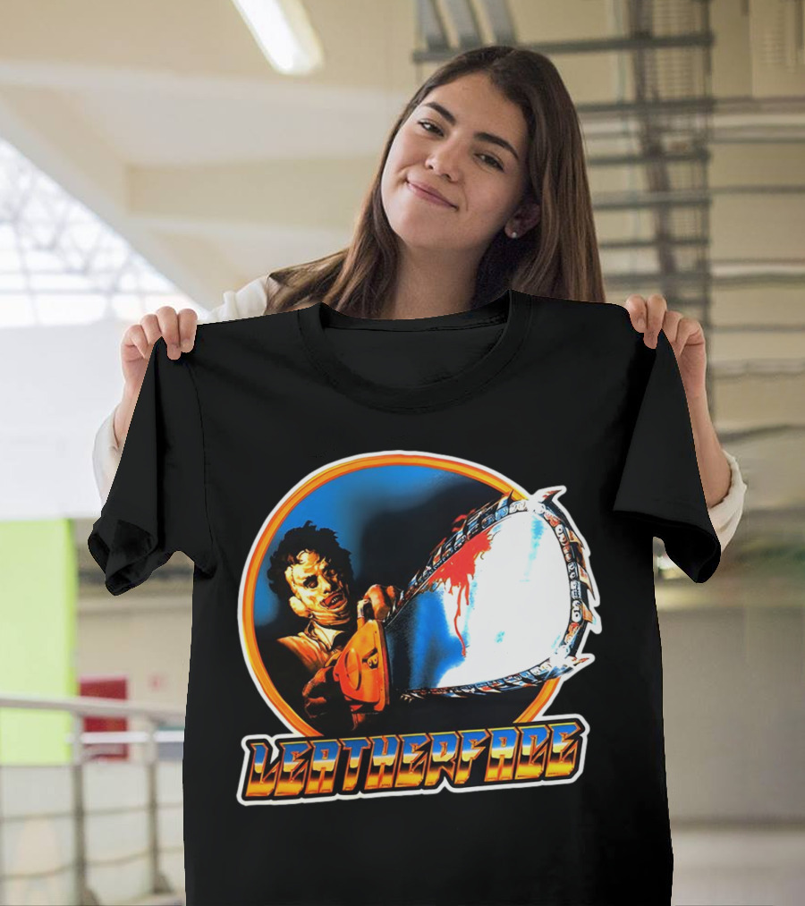 Texas Chainsaw Massacre Leatherface Vintage Horror Chrome Chainsaw T-Shirt