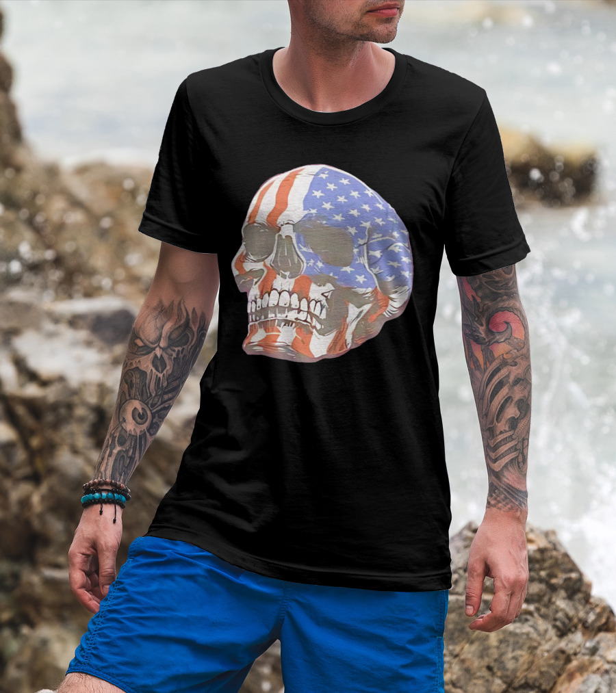 Skull With American Flag T-Shirt