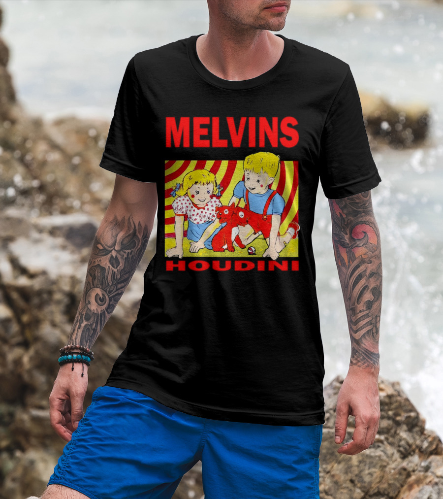 Melvins Houdini Late 00s Jerks Kids With Red Dog And Swirling Red Yellow Background T-Shirt