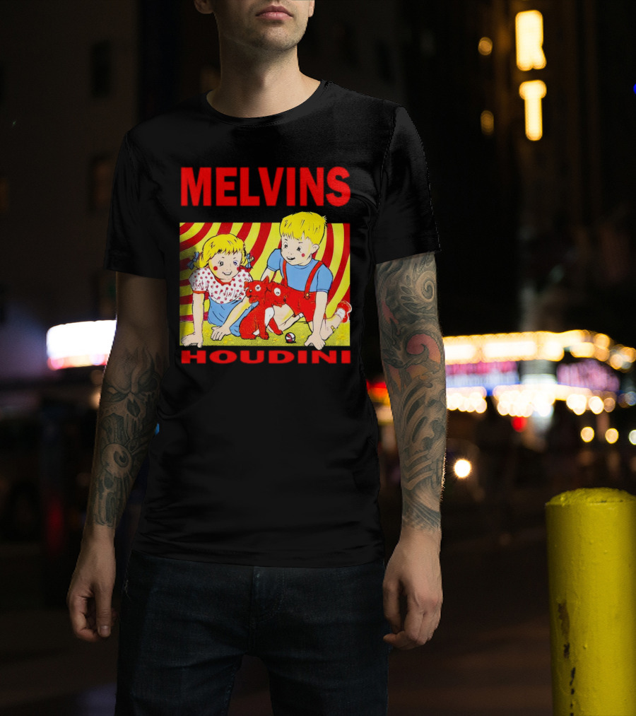 Melvins Houdini Late 00s Jerks Kids With Red Dog And Swirling Red Yellow Background T-Shirt