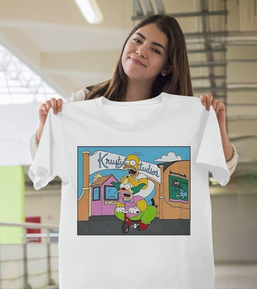 Krustyland Studios with Homer and Krusty the Clown on Bicycle from The Simpsons T-Shirt