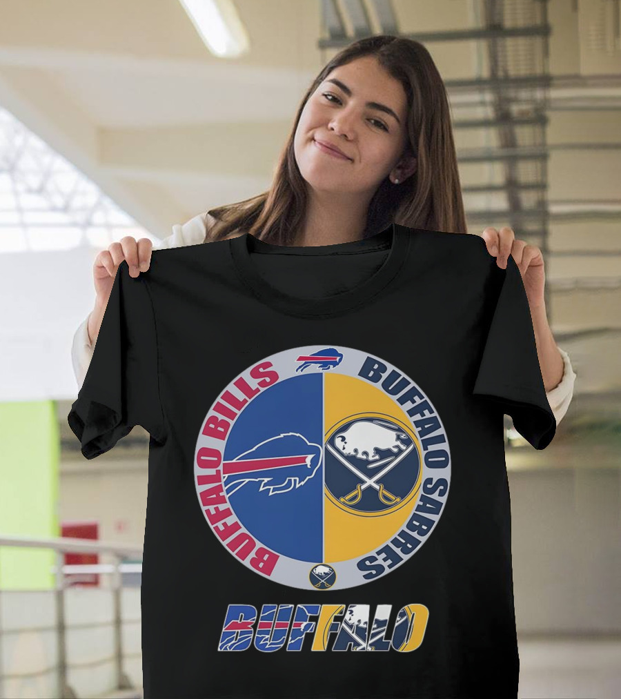Buffalo Bills Buffalo Sabres Dual Logo Buffalo Text T-Shirt