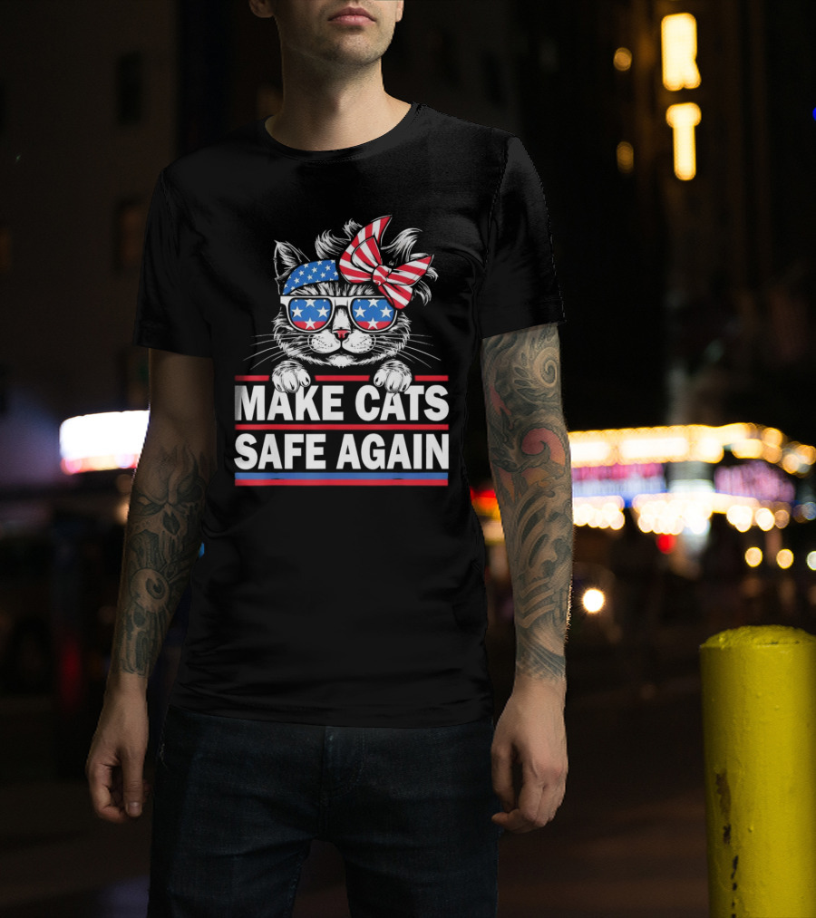 Make Cats Safe Again Funny Cat Lover USA Flag Accessories T-Shirt