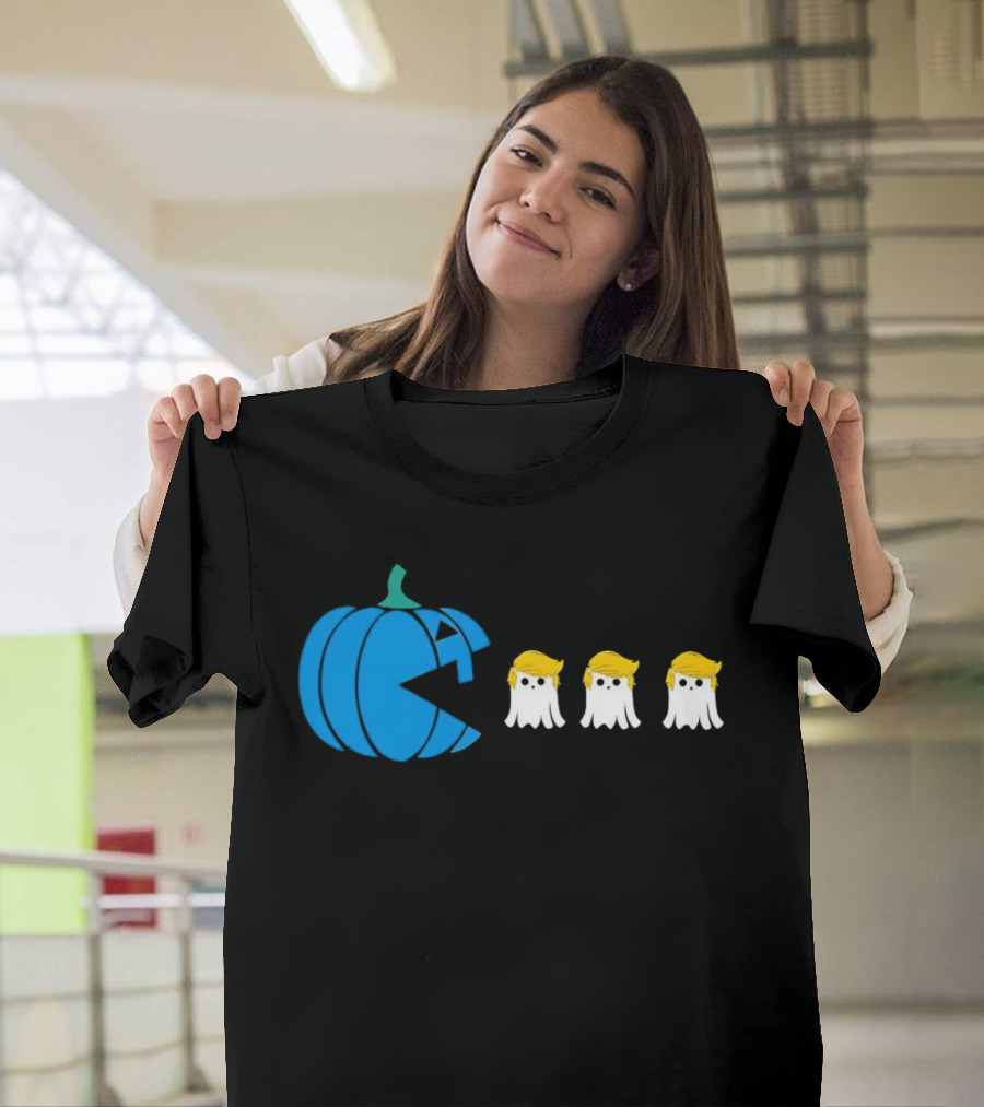 Kamala Pumpkin Pac-Man Eating Trump Ghosts Halloween T-Shirt