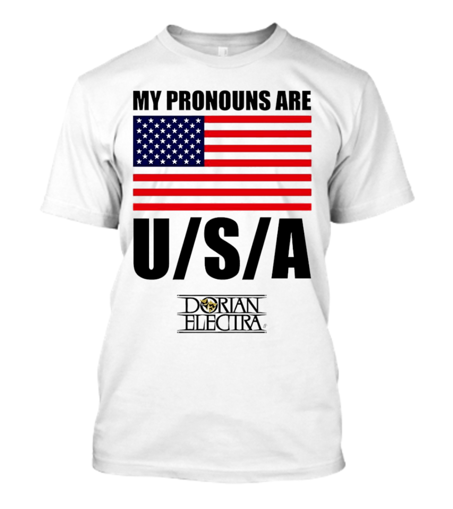 My Pronouns Are USA Dorian Electra American Flag T-Shirt