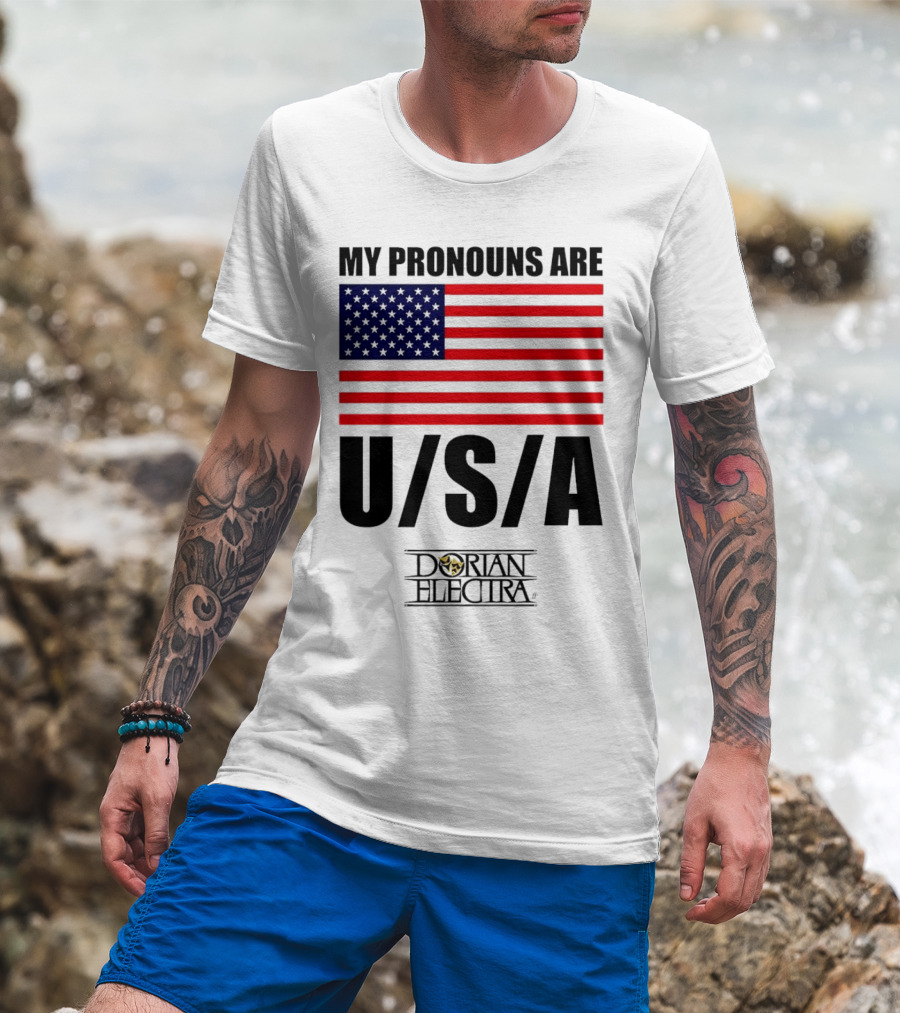 My Pronouns Are USA Dorian Electra American Flag T-Shirt