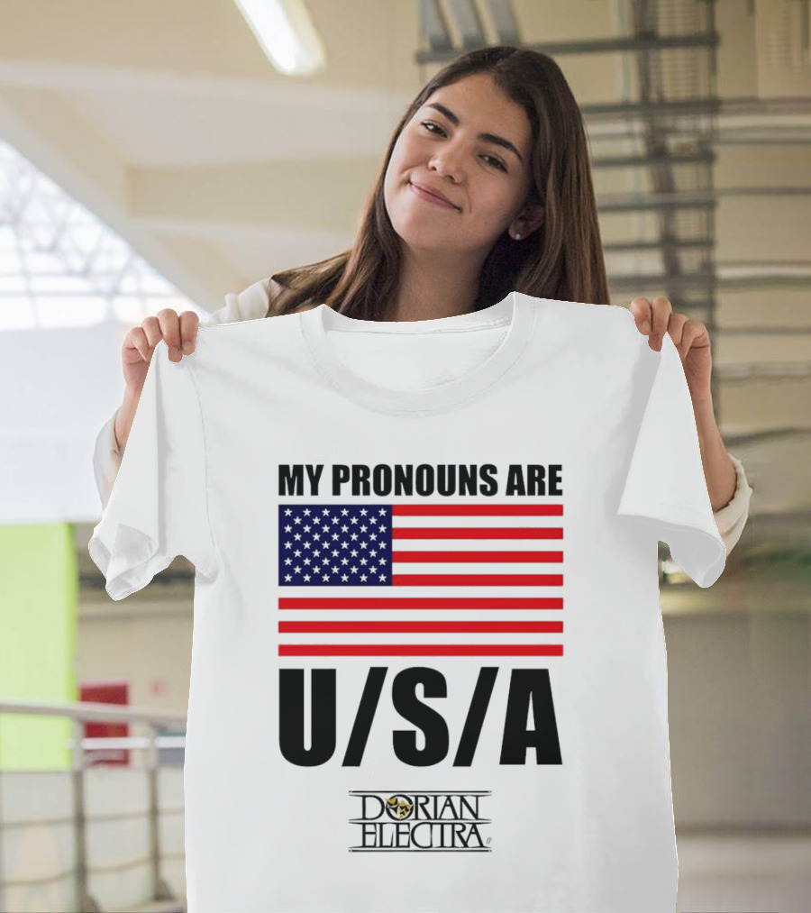 My Pronouns Are USA Dorian Electra American Flag T-Shirt