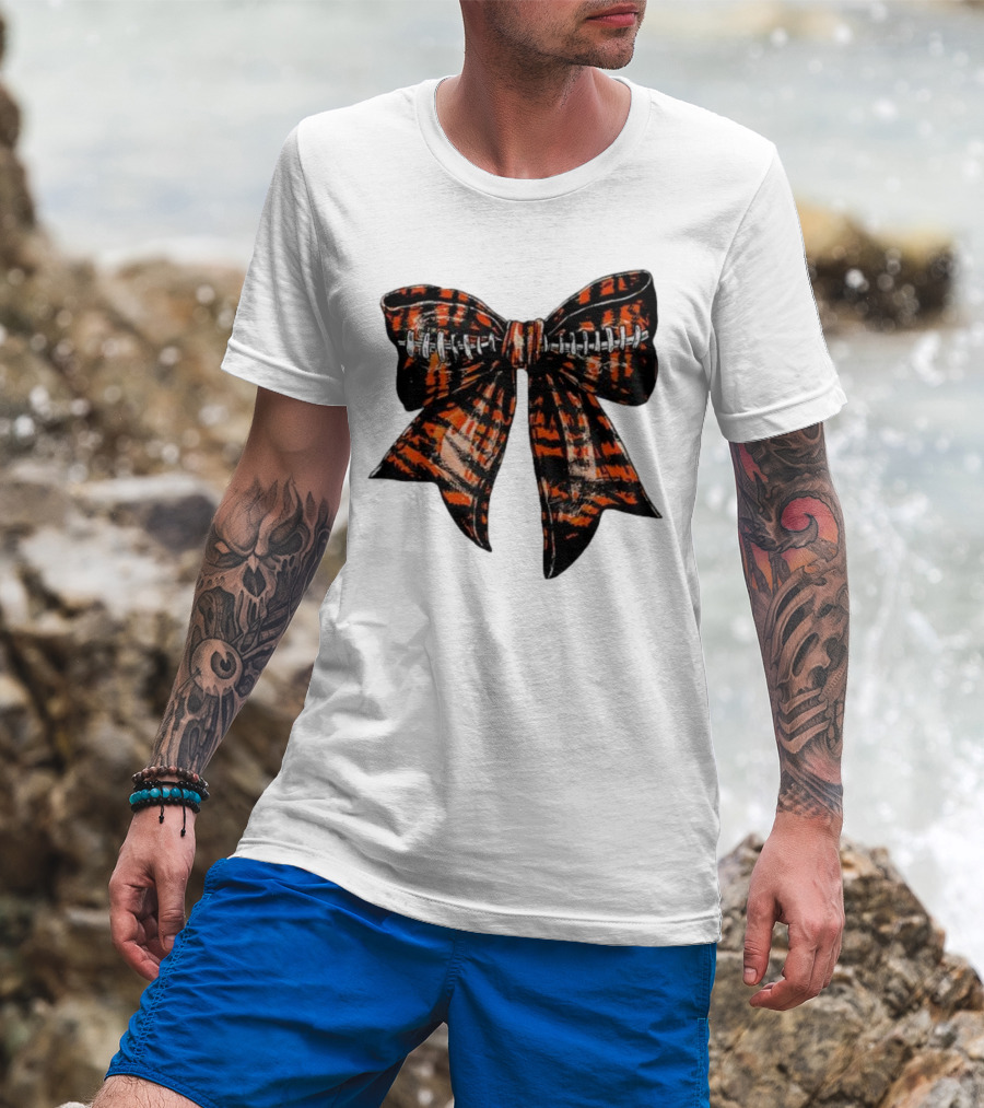 Cincinnati Football Bow Tiger Print Bowtie T-Shirt