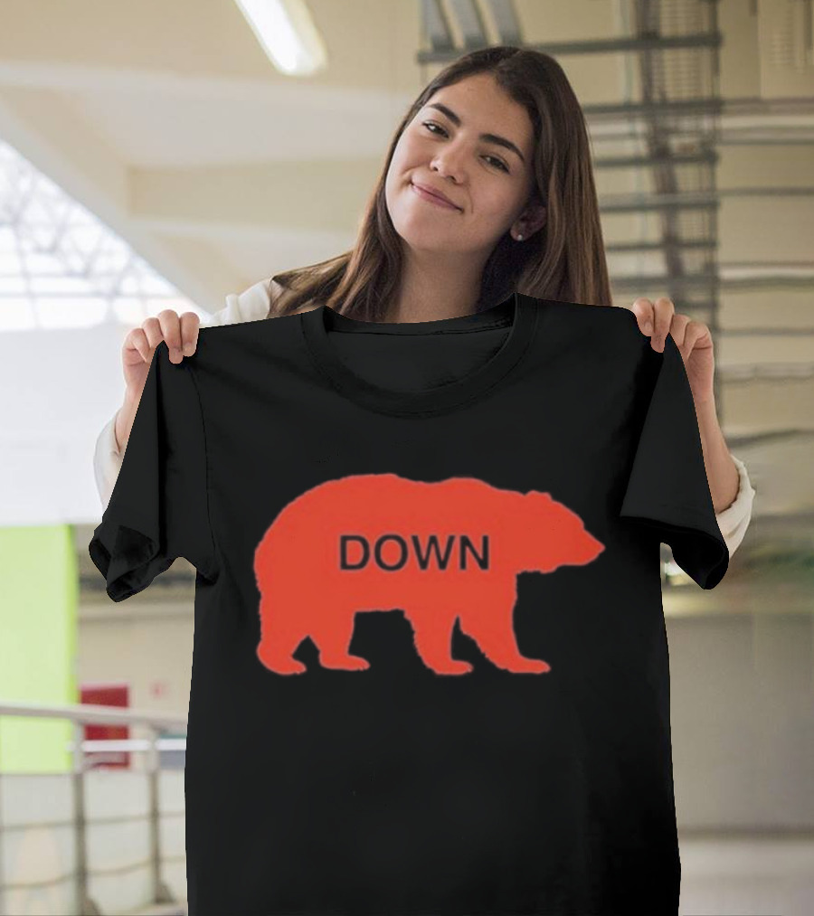 Walking Bear Down Red Bear Silhouette With Text DOWN T-Shirt