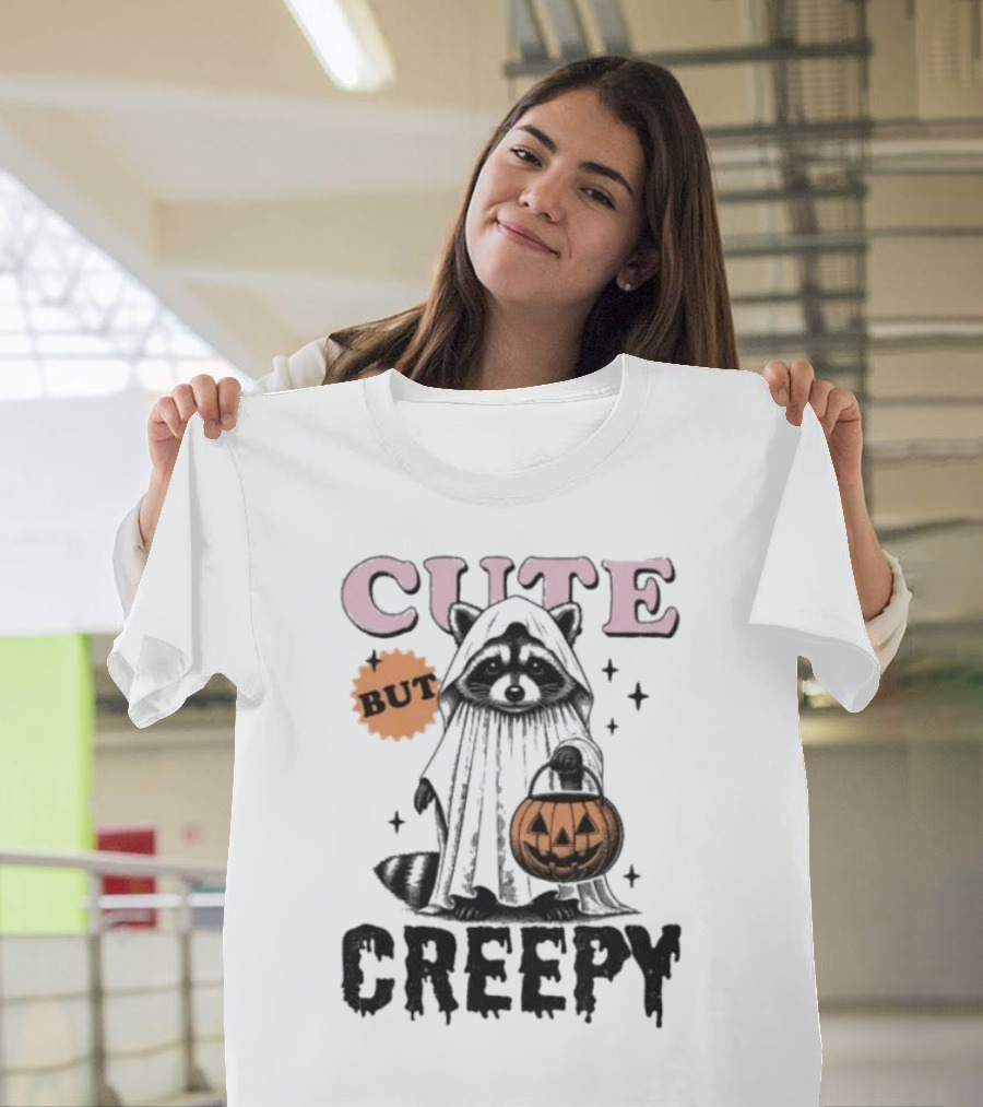 Cute but Creepy Raccoon Ghost Halloween Pumpkin Lantern T-Shirt