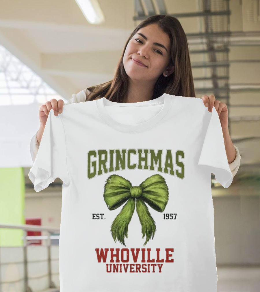 Grinchmas Whoville University Est 1957 Green Bow Emblem T-Shirt