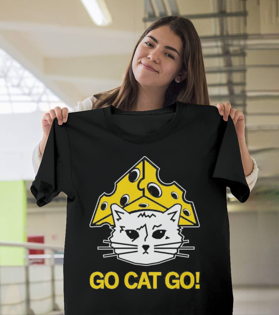 Go Cat Go Cheesehead Cat With Cheese Hat T-Shirt