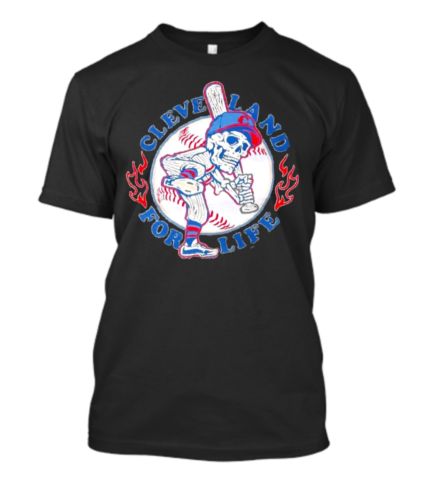 Cleveland Guardians For Life Skeleton Baseball Player Flames T-Shirt