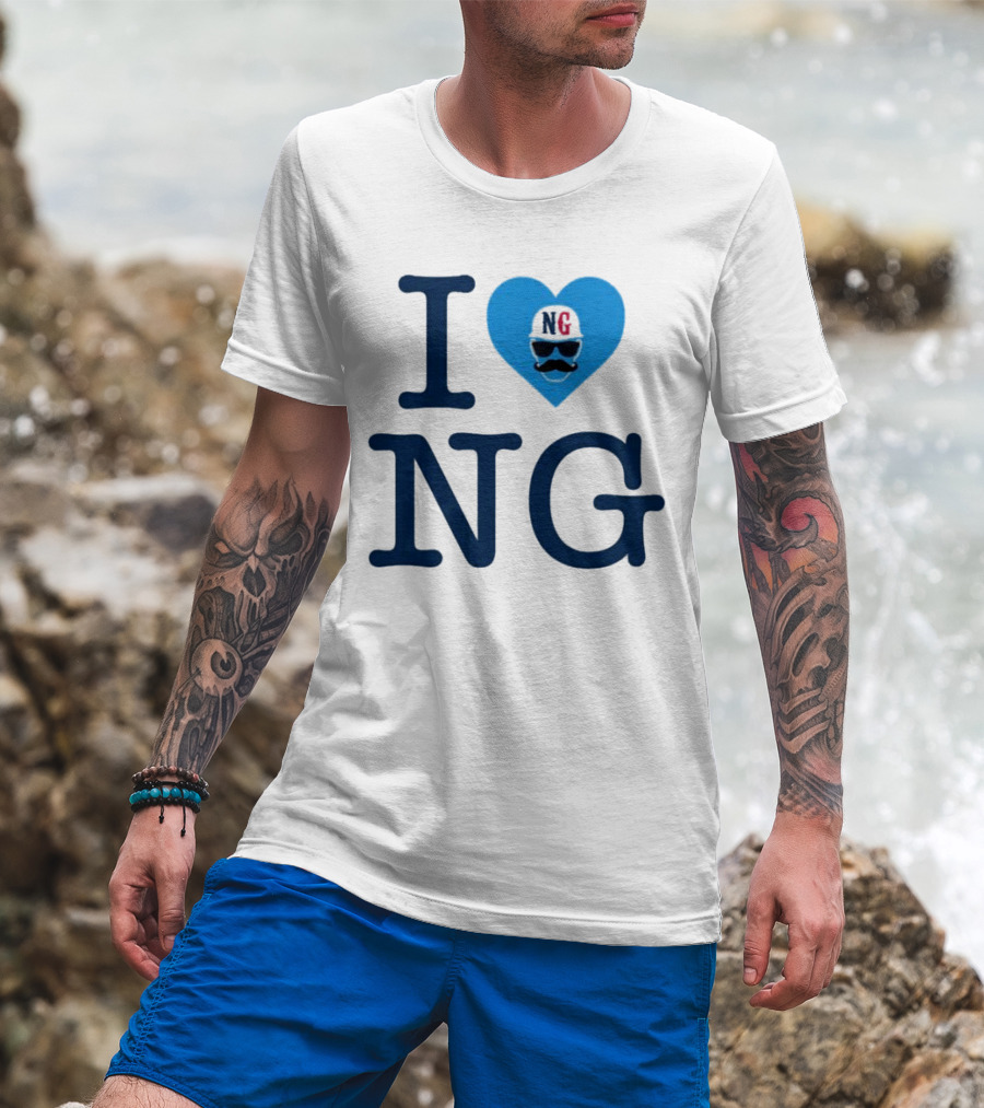 I Love NG Heart Icon With Mustache And Cap T-Shirt