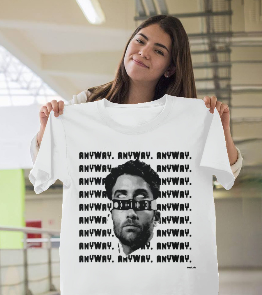 ANYWAY Black And White Portrait Repeated Text T-Shirt