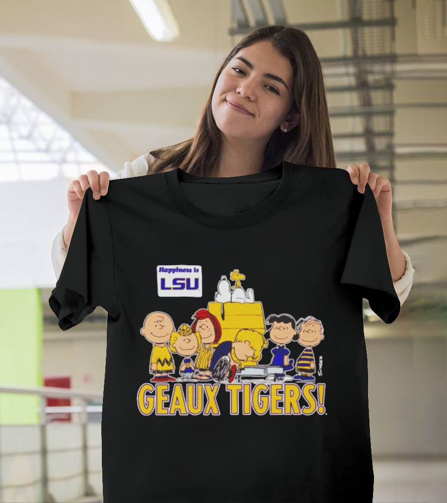 Happiness is LSU Peanuts Characters Geaux Tigers T-Shirt