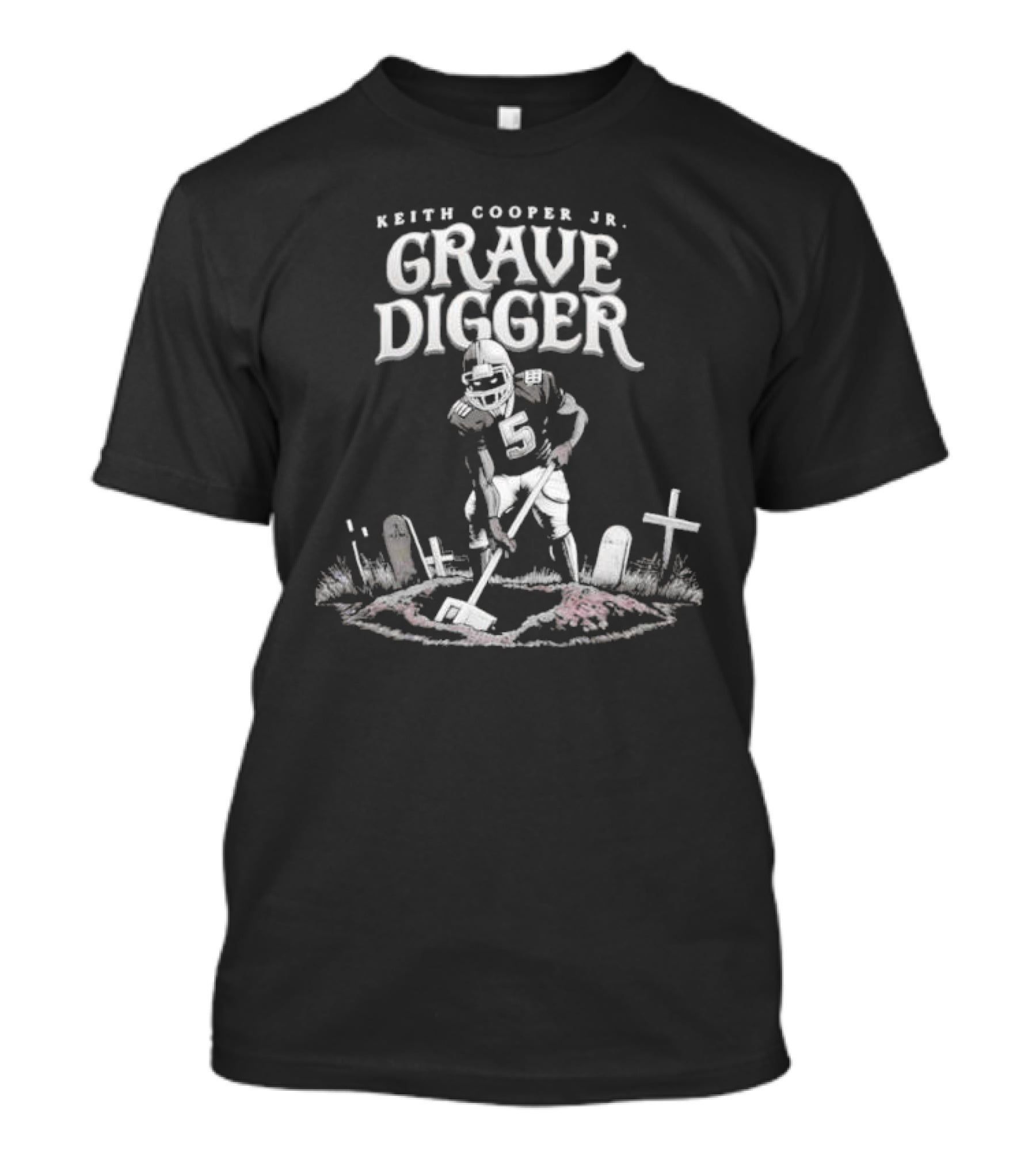 Keith Cooper Jr Grave Digger Football Player With Shovel Graveyard Scene T-Shirt