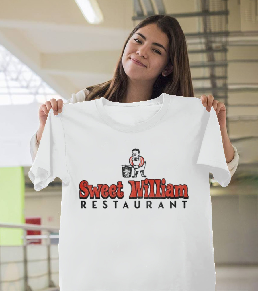 Sweet William Restaurant Nostalgic Logo With Man Carrying Bucket T-Shirt