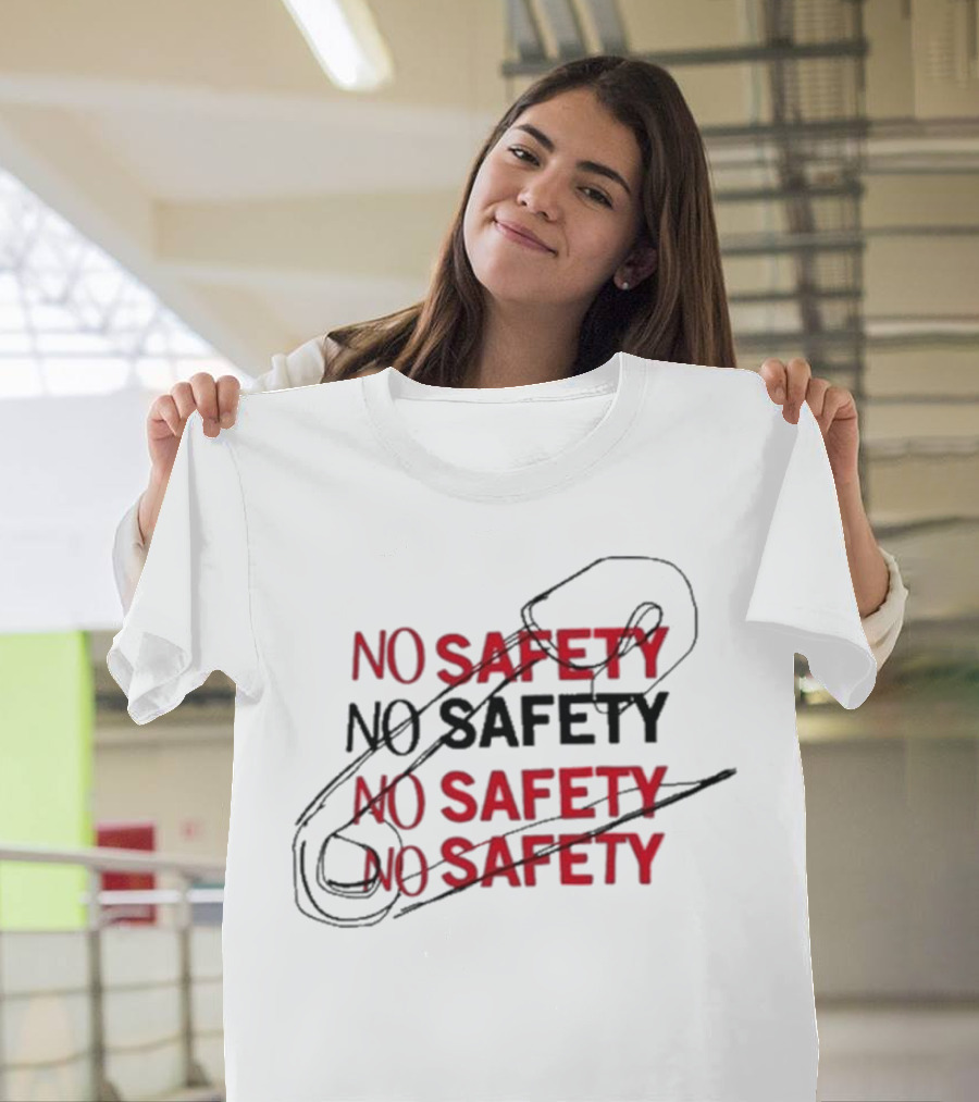 NO SAFETY Safety Pin Repeated Text T-Shirt