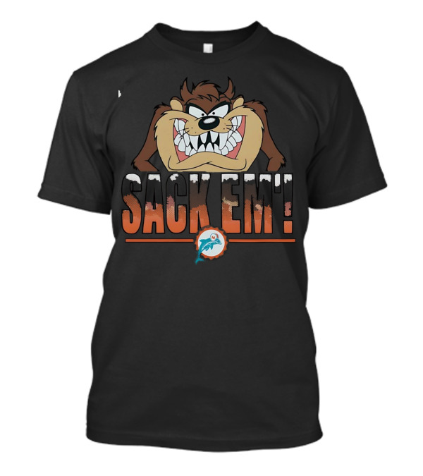 Looney Tunes Taz Miami Dolphins Sack Em T-Shirt