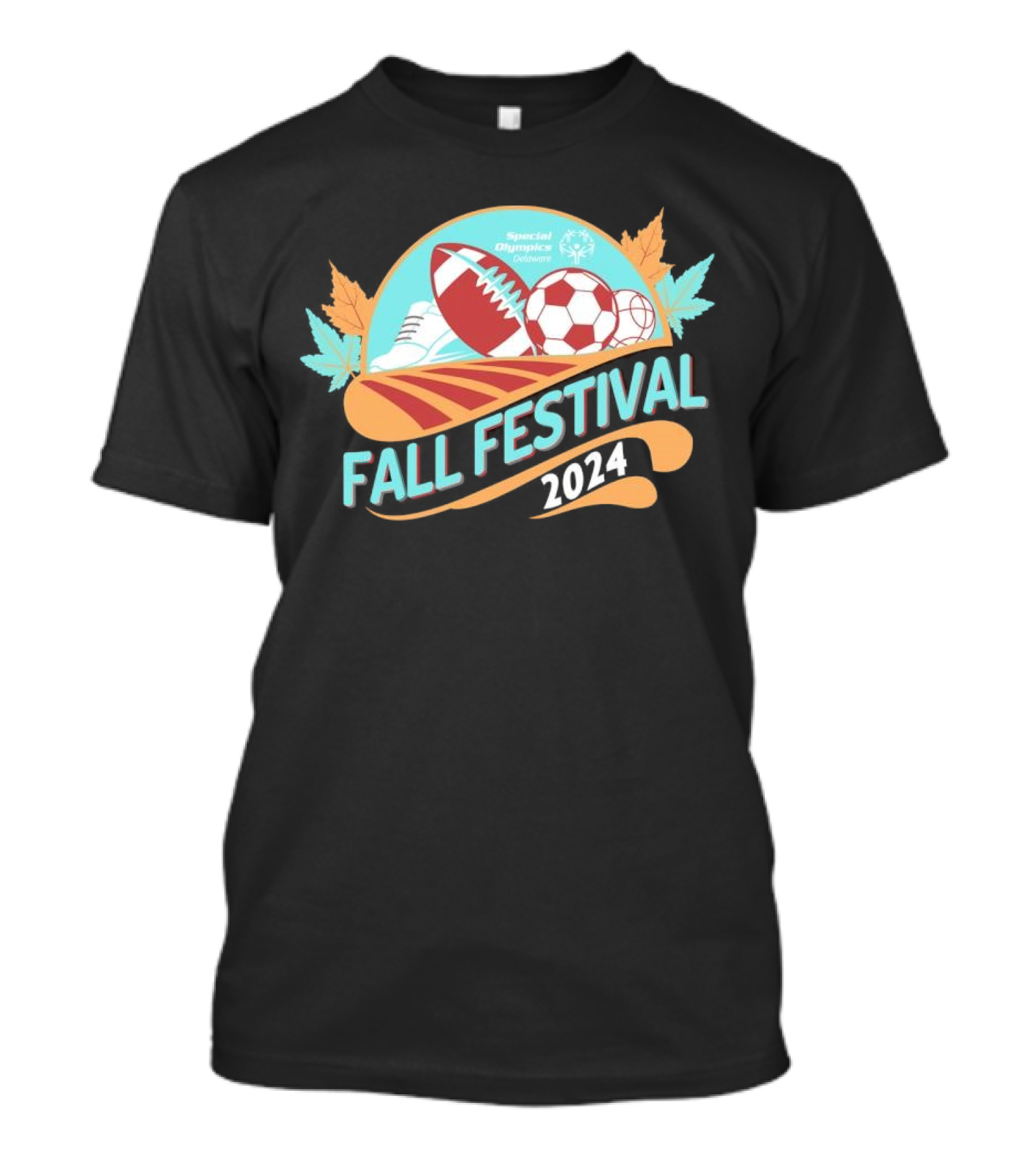 Fall Festival 2024 Special Olympics Delaware Football Soccer Leaves T-Shirt