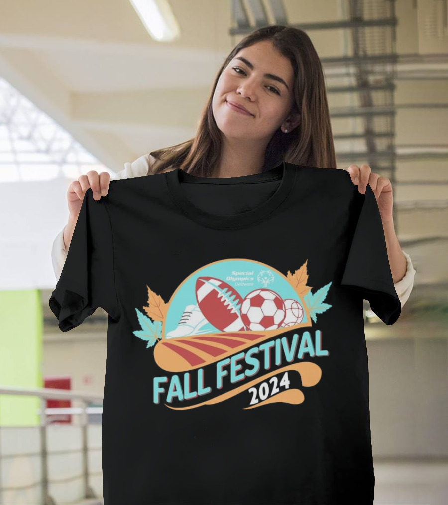 Fall Festival 2024 Special Olympics Delaware Football Soccer Leaves T-Shirt