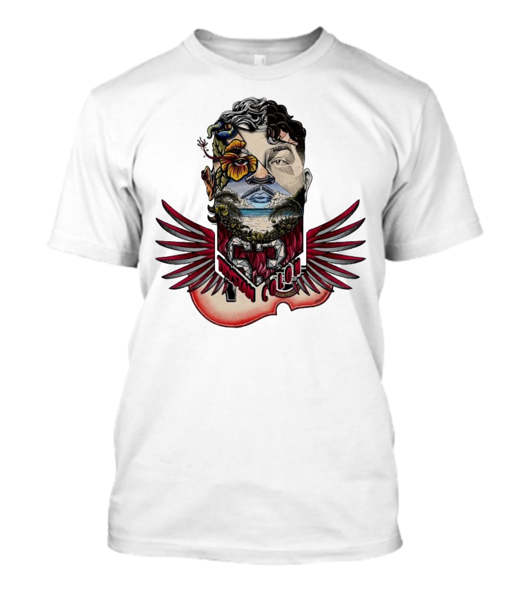 Trystan Colon Arizona Cardinals Herencia Latina Artful Portrait With Floral And Wing Elements T-Shirt