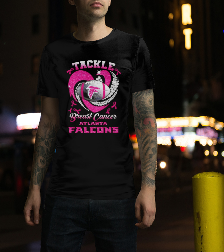 Tackle Breast Cancer Atlanta Falcons Pink Ribbon Football T-Shirt