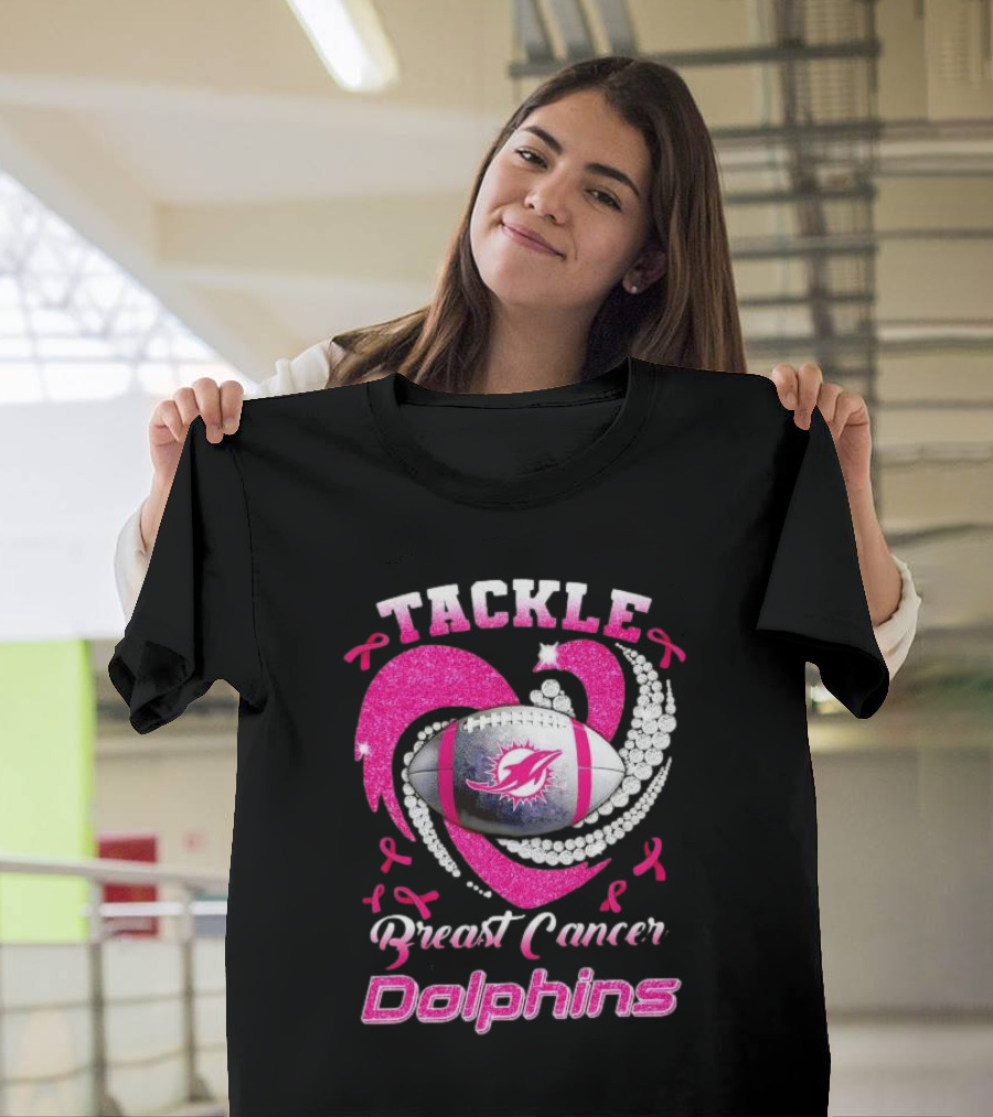Tackle Breast Cancer Dolphins Football Awareness T-Shirt