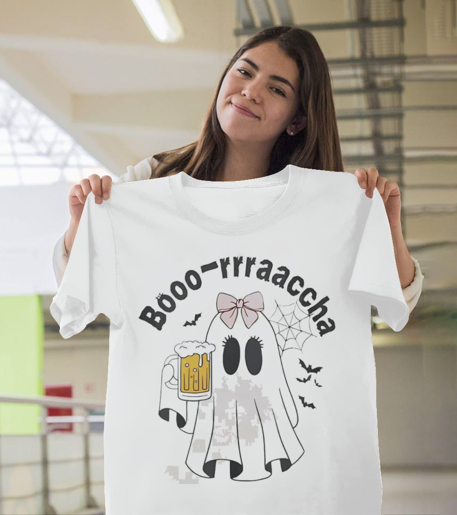 Booo-rraaaccha Ghost with Beer and Bats Halloween T-Shirt