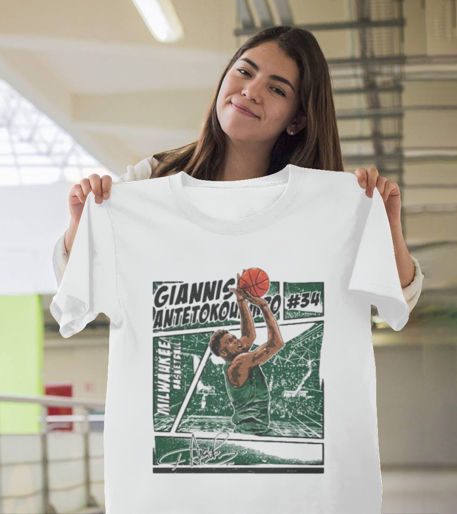 Giannis Antetokounmpo Milwaukee Basketball Signature #34 Comic T-Shirt
