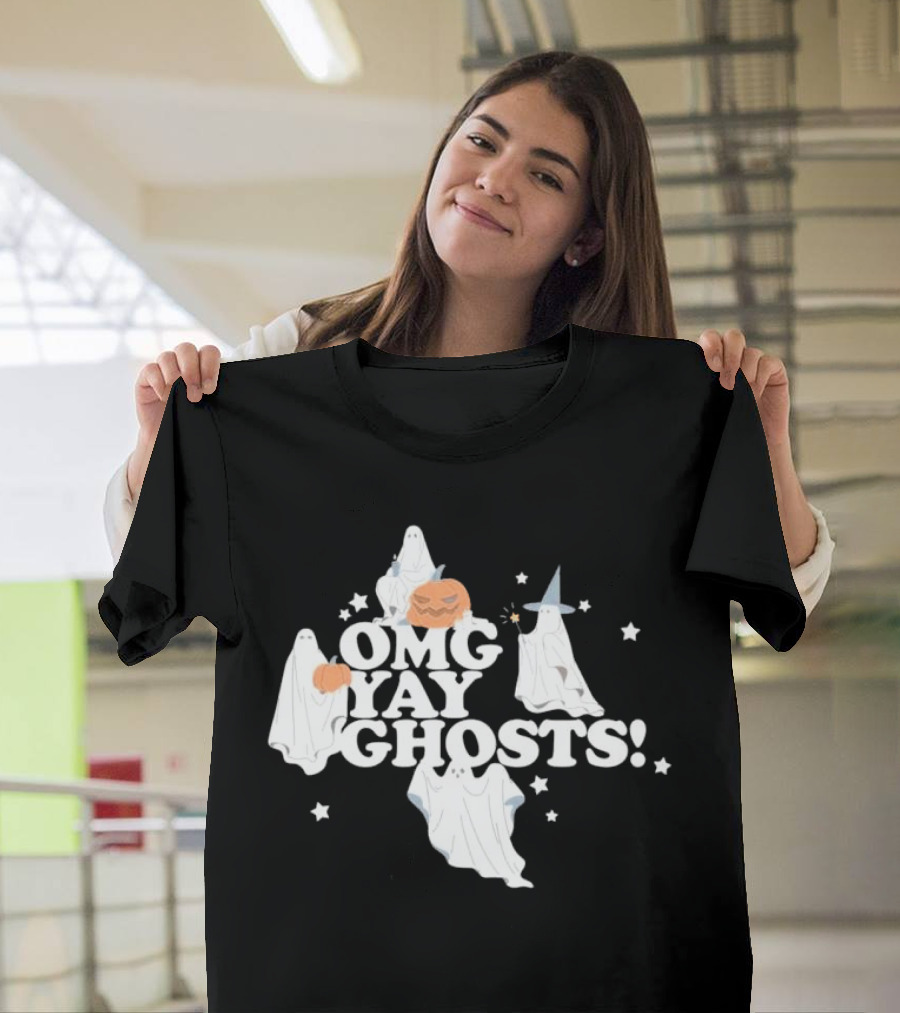 OMG Yay Ghosts Halloween Pumpkins Stars Spooky Fun T-Shirt