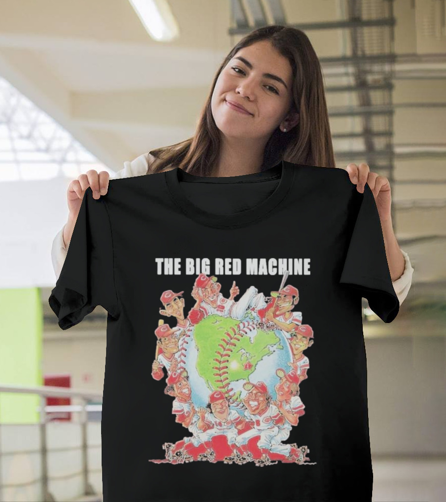 The Big Red Machine Cincinnati Reds Legends Baseball Globe Caricature T-Shirt