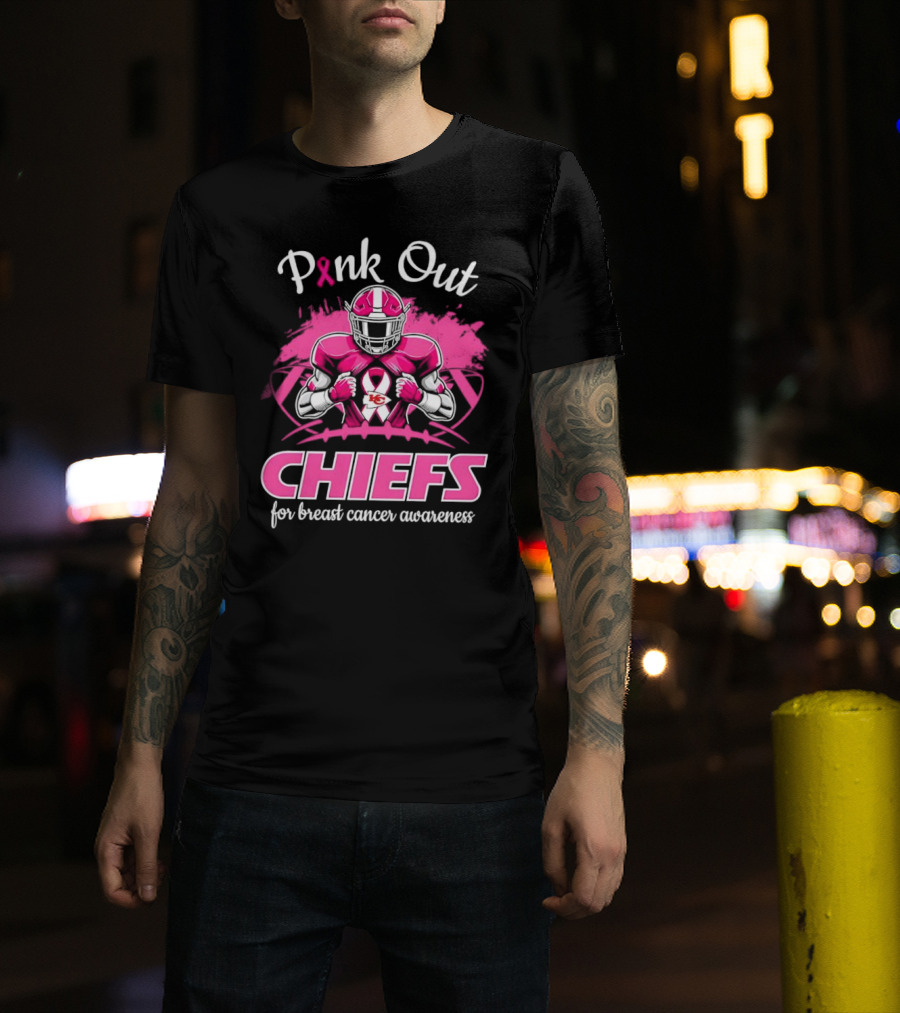 Pink Out Chiefs For Breast Cancer Awareness Football Graphics T-Shirt
