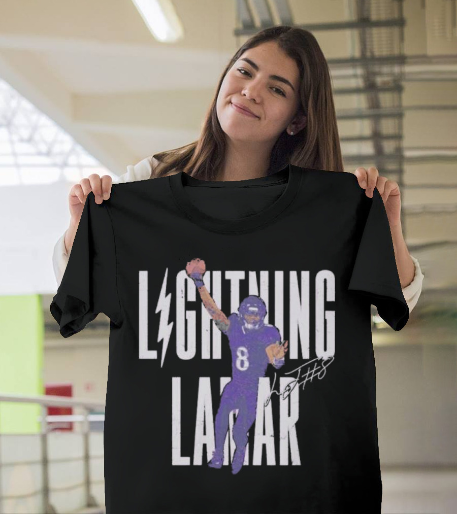 Lamar Jackson Lightning Baltimore Ravens Touchdown Signature T-Shirt