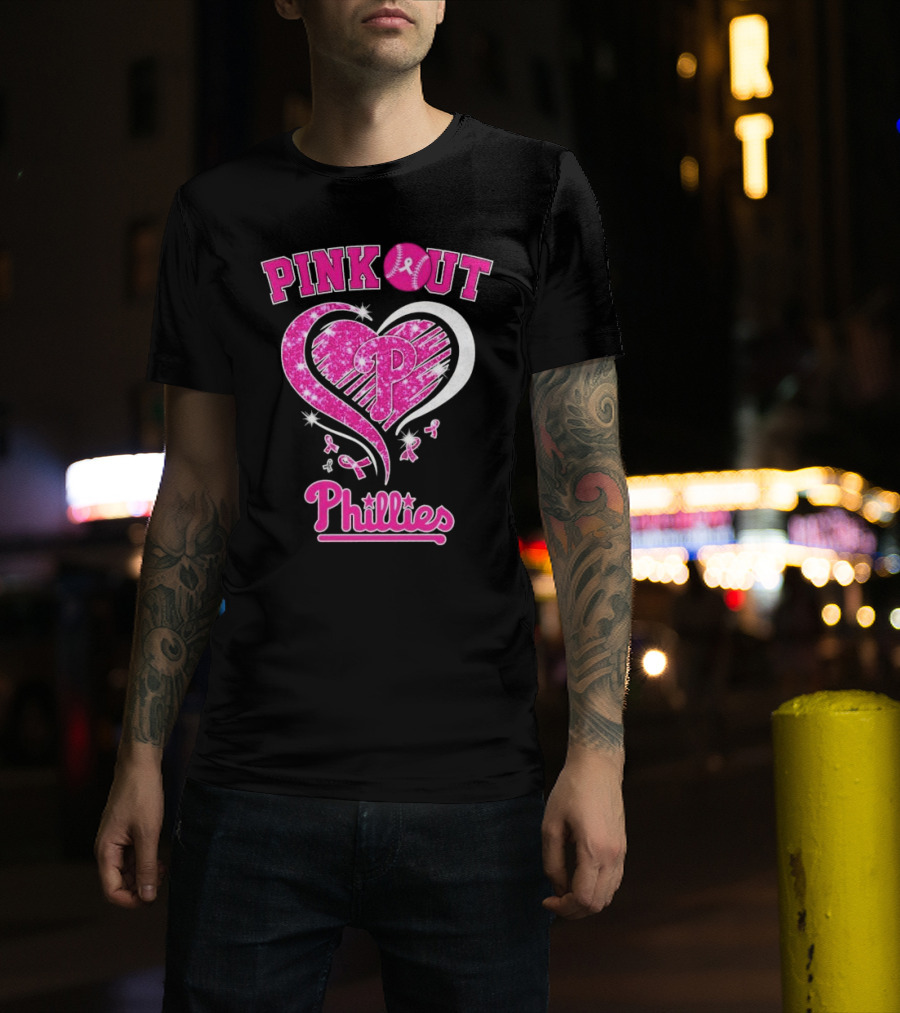 Philadelphia Phillies Pink Out Breast Cancer Heart T-Shirt