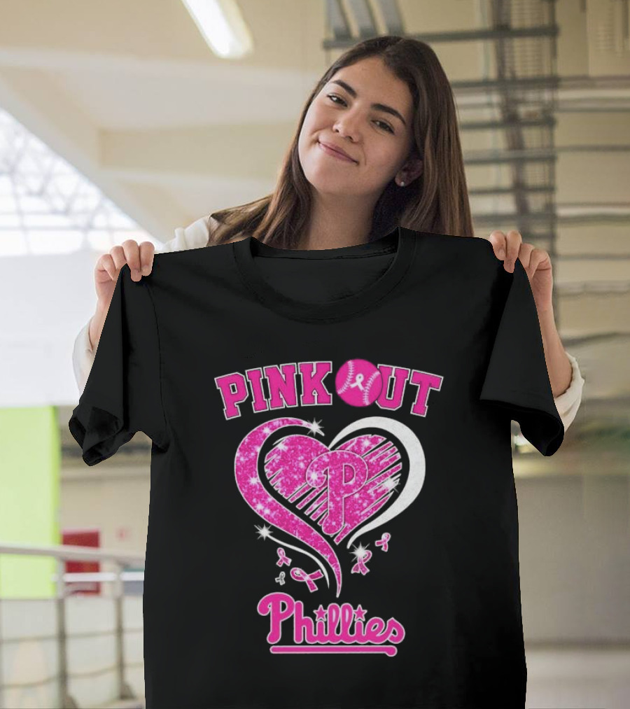Philadelphia Phillies Pink Out Breast Cancer Heart T-Shirt