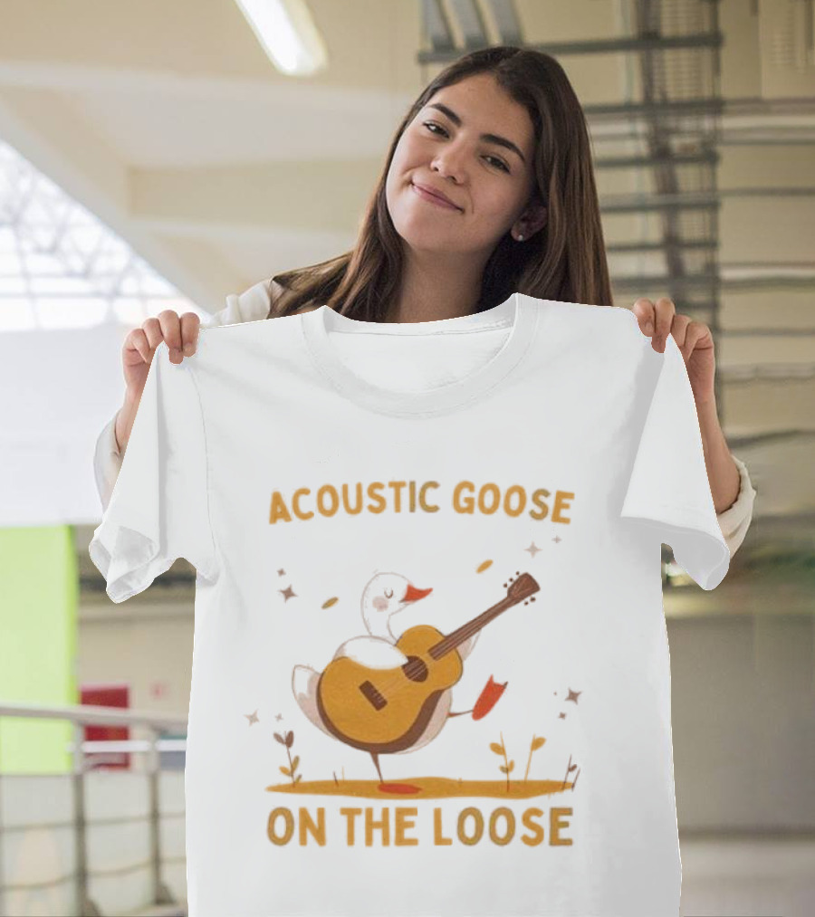 Acoustic Goose On The Loose Silly Meme Goose Playing Guitar T-Shirt
