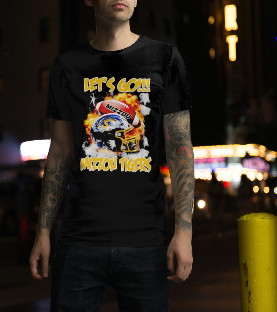Let's Go Mizzou Tigers Football Helmet Fireball T-Shirt