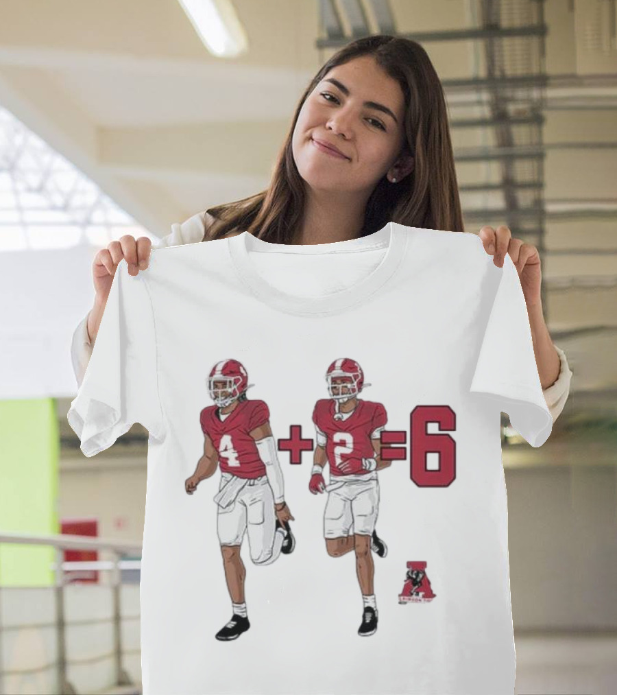 Alabama Crimson Tide Ryan Williams Jalen Milroe 4 + 2 = 6 Cartoon Football Players T-Shirt