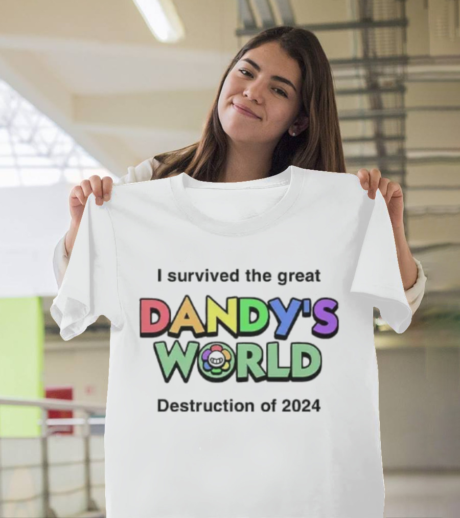 I Survived the Great Dandy's World Destruction of 2024 with Rainbow Flower Emblem T-Shirt