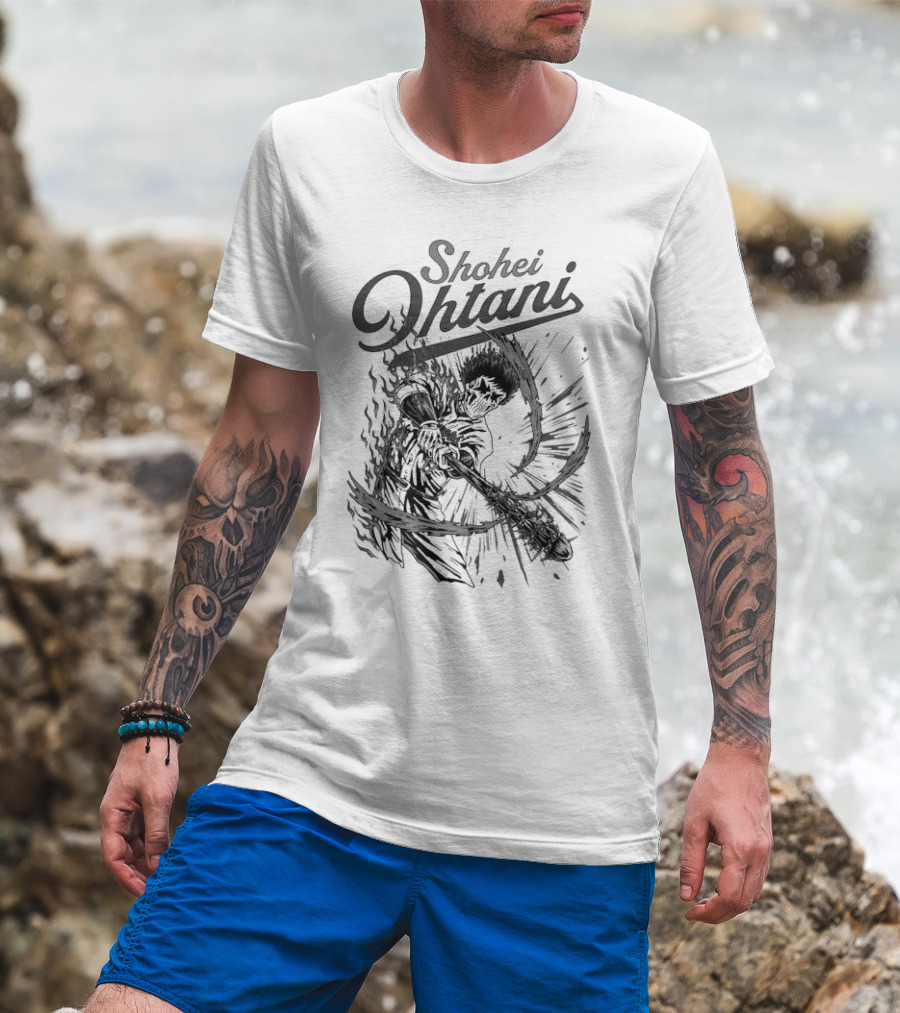 Shohei Ohtani Skeleton Manga Black And White Dynamic Action T-Shirt