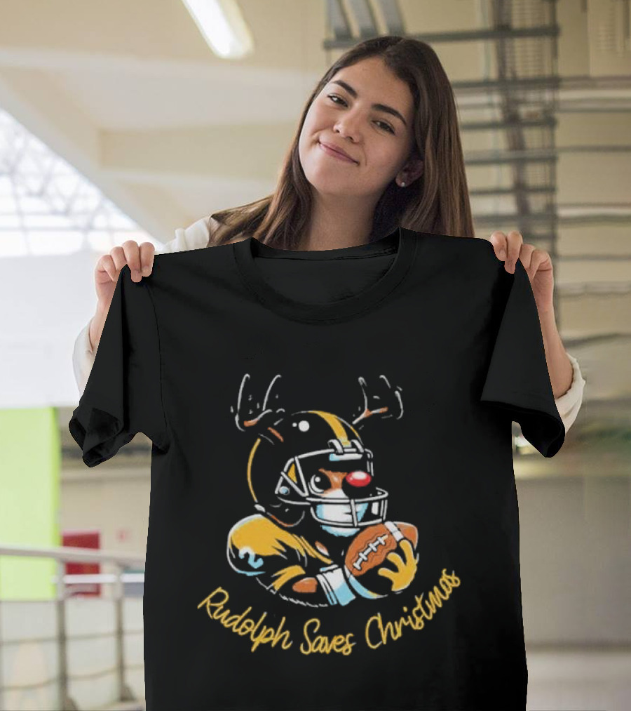 Pittsburgh Steelers Rudolph Saves Christmas Football Reindeer T-Shirt