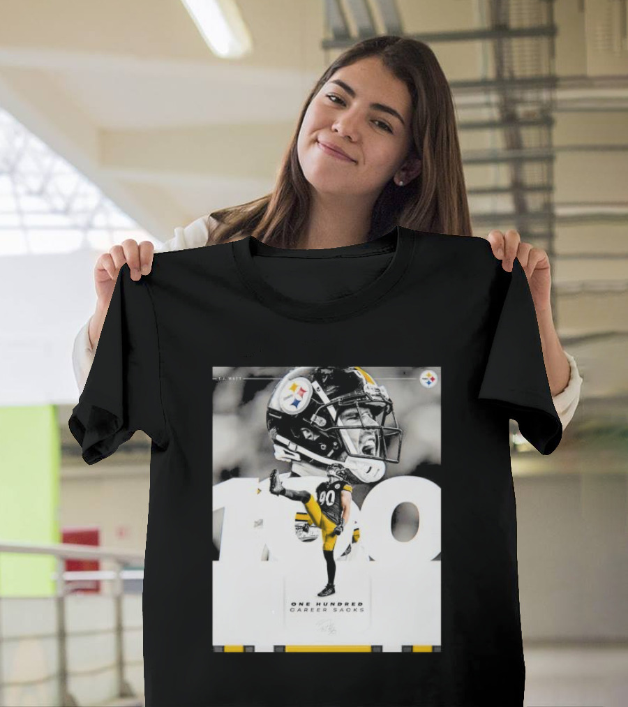 TJ Watt Pittsburgh Steelers 100 Career Sacks Signature T-Shirt