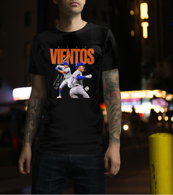 Mark Vientos New York Mets MLB 27 Signature Baseball Action T-Shirt