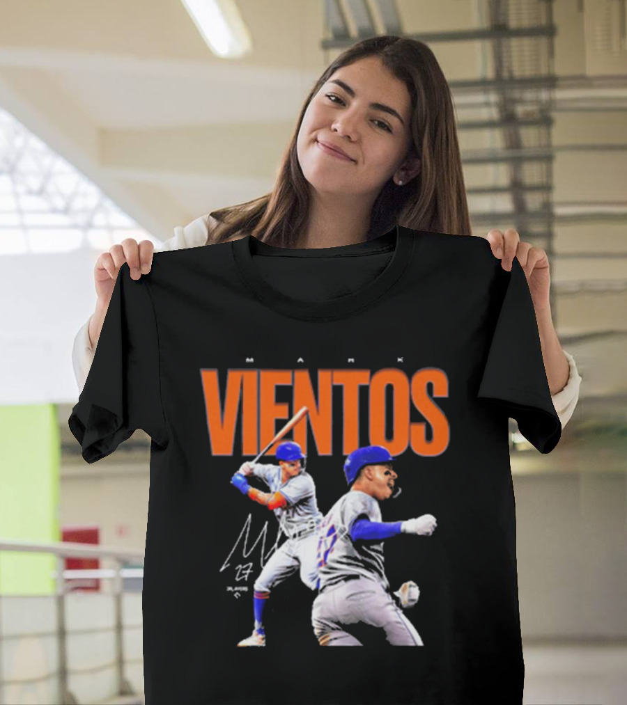 Mark Vientos New York Mets MLB 27 Signature Baseball Action T-Shirt