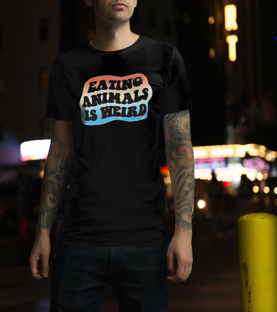 Eating Animals Is Weird Retro Hippie Style Bold Psychedelic Text T-Shirt